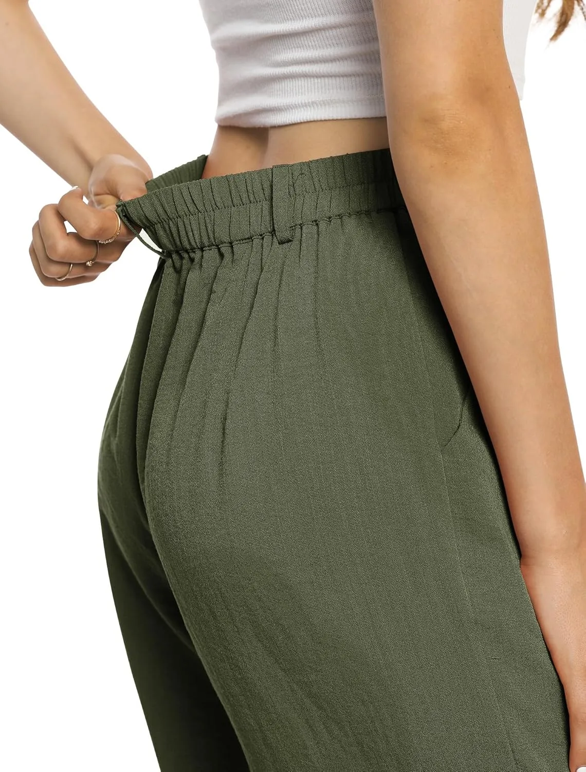 Feiersi Womens Casual Wide Leg Pants High Waisted Button Down Straight Long Trousers Palazzo Pants