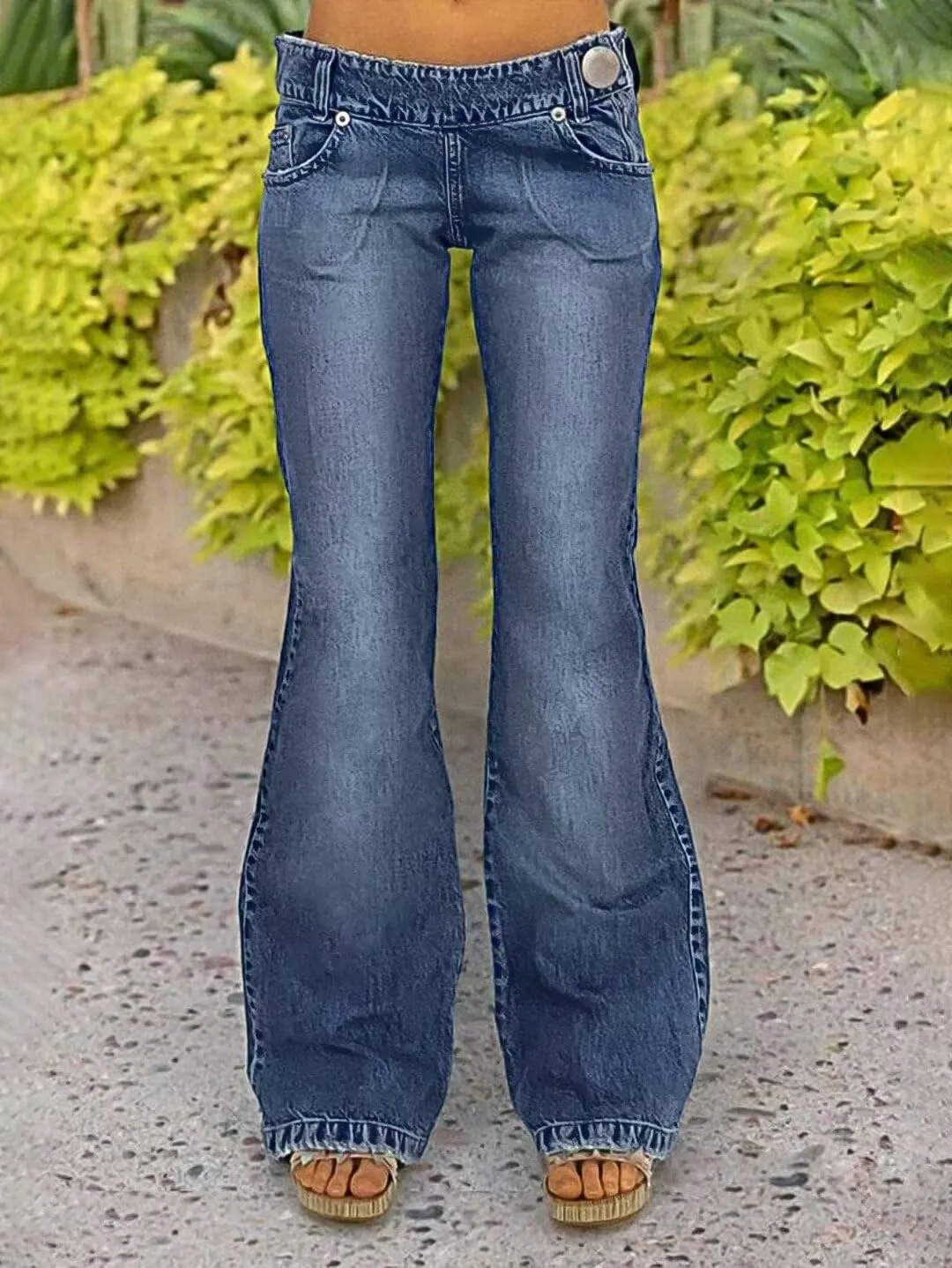Flamingals Low Rise Flare Jeans for Women Trendy Y2K Button Side Bell Bottom Bootcut Jeans