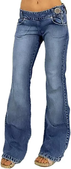 Flamingals Low Rise Flare Jeans for Women Trendy Y2K Button Side Bell Bottom Bootcut Jeans