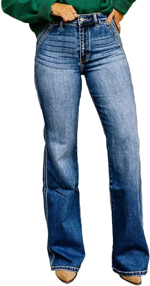 Flamingals Straight Leg Jeans for Women High Waist Casual Wash Stretchy Denim Jeans