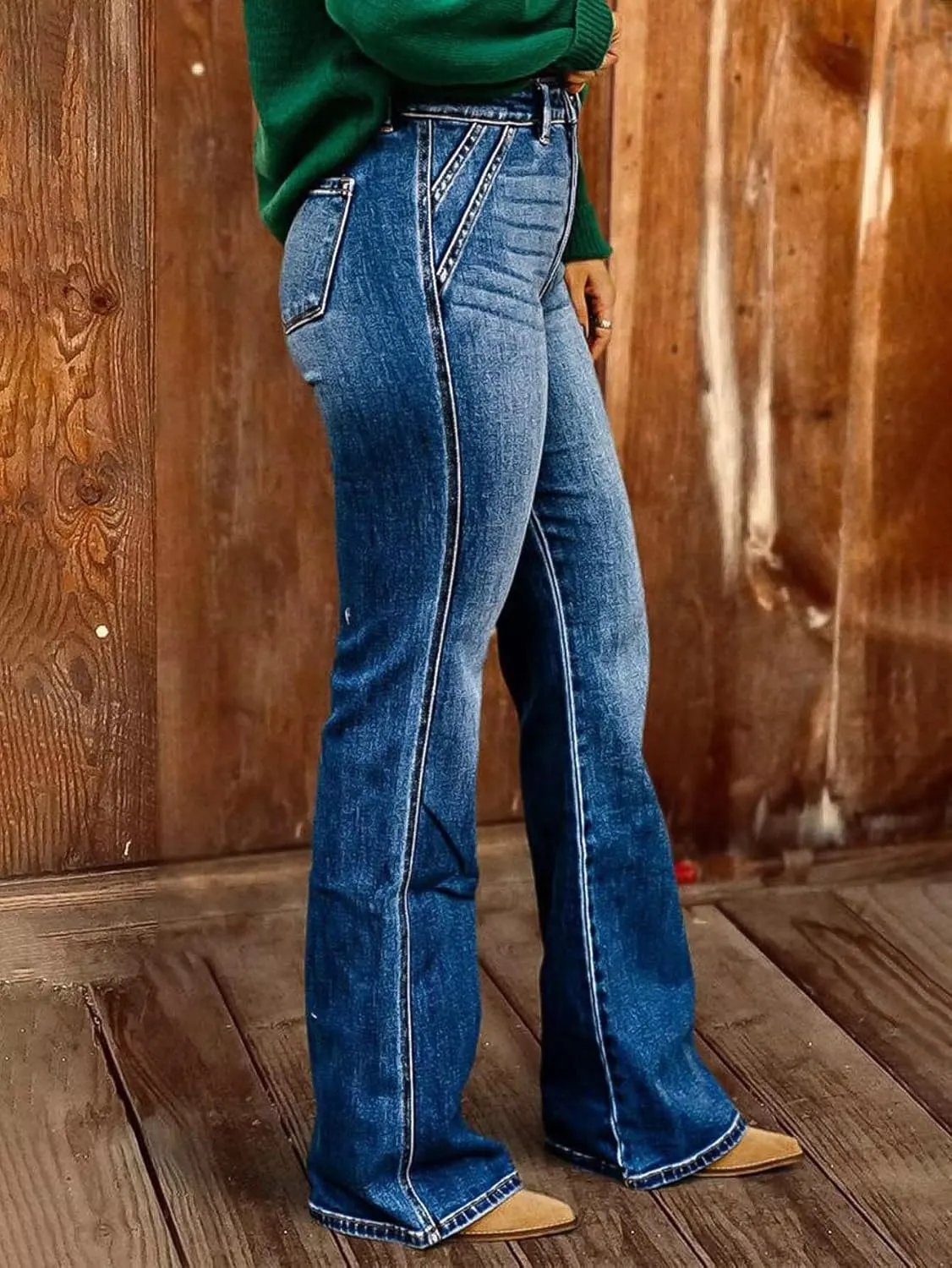 Flamingals Straight Leg Jeans for Women High Waist Casual Wash Stretchy Denim Jeans