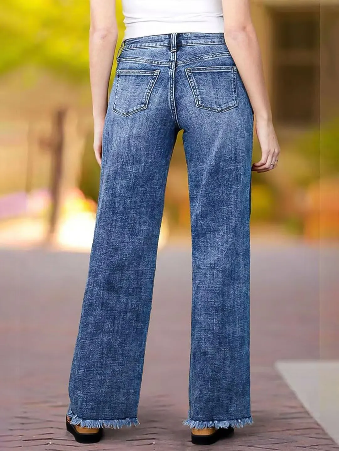 Flamingals Straight Leg Mid Rise Baggy Jeans Boyfriend Denim Strenchy Jeans Without Belt