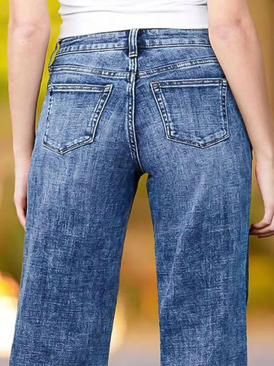 Flamingals Straight Leg Mid Rise Baggy Jeans Boyfriend Denim Strenchy Jeans Without Belt