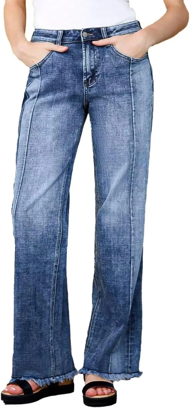 Flamingals Straight Leg Mid Rise Baggy Jeans Boyfriend Denim Strenchy Jeans Without Belt