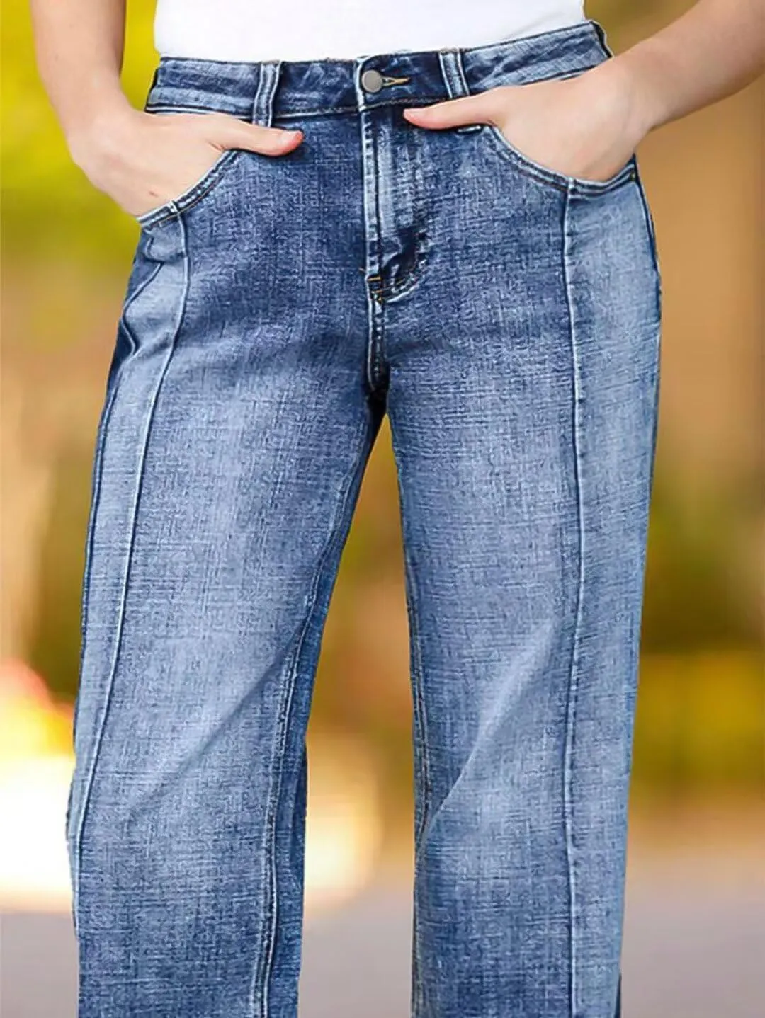 Flamingals Straight Leg Mid Rise Baggy Jeans Boyfriend Denim Strenchy Jeans Without Belt