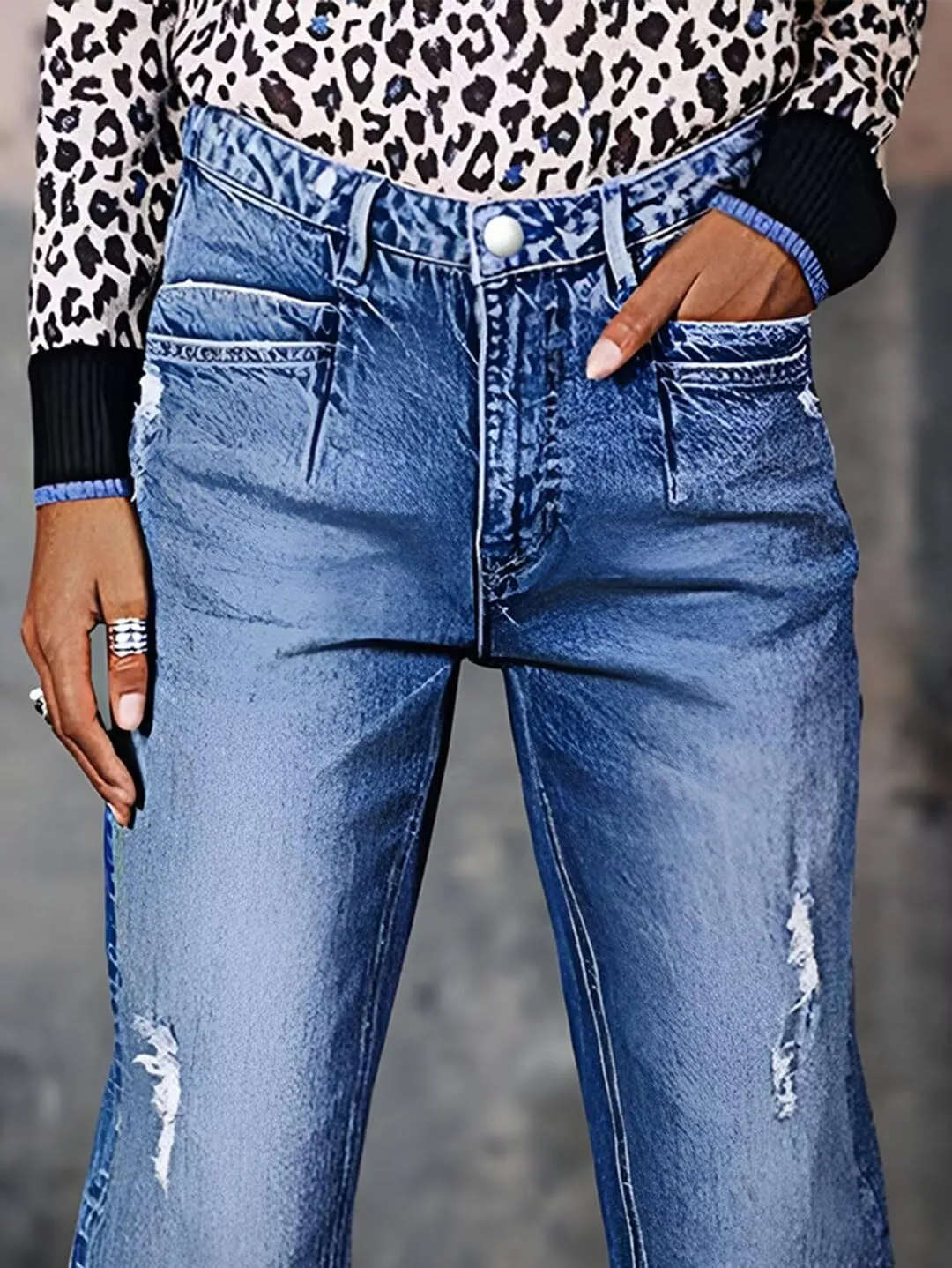Flamingals Striaght Leg Jeans for Women Mid Rise Boyfriend Ripped Wash Roll Hem Cropped Jeans