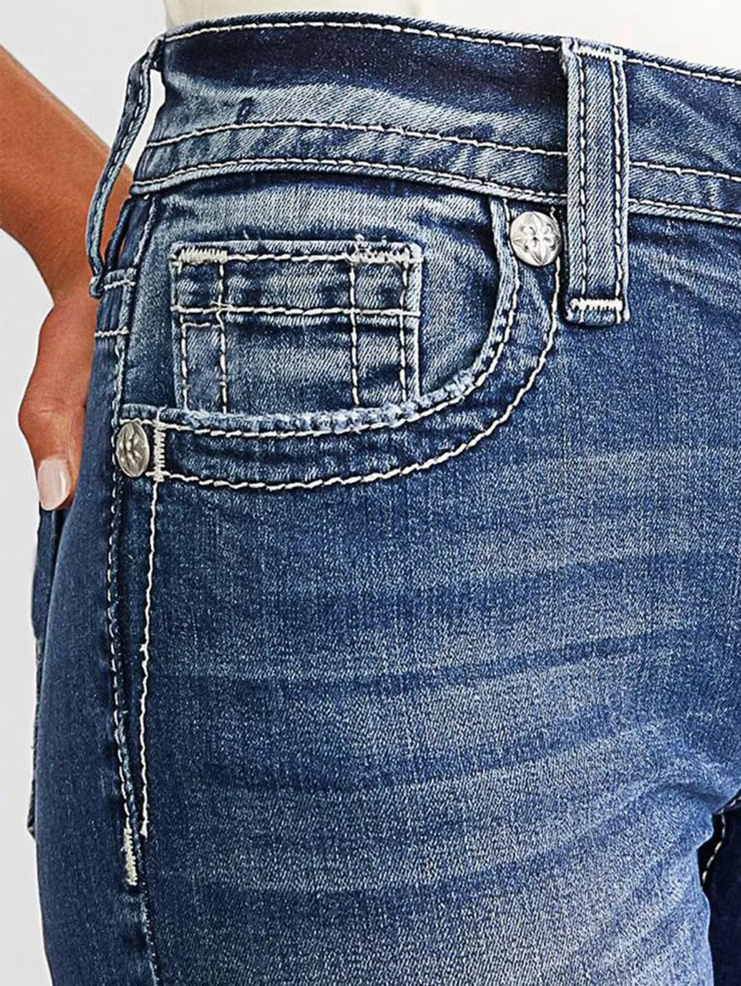Flamingals Women's Butt Lifting Tummy Control Bootcut Jeans Skinny Leg Mid Rise Stretchy Denim Jeans