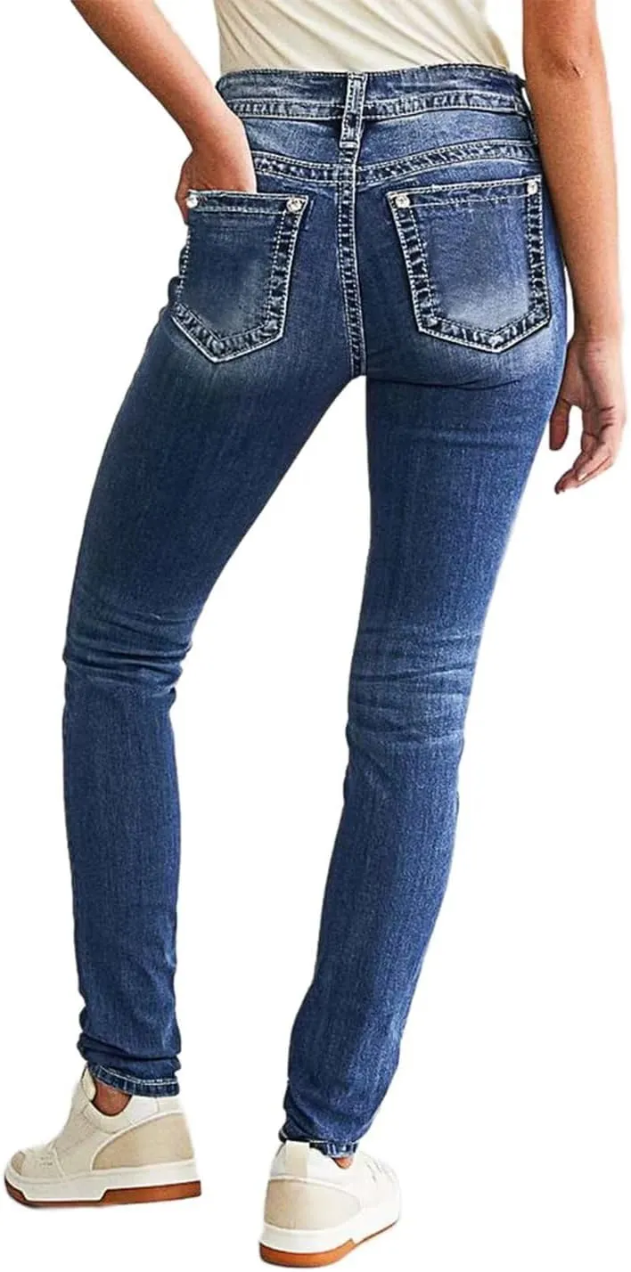 Flamingals Women's Butt Lifting Tummy Control Bootcut Jeans Skinny Leg Mid Rise Stretchy Denim Jeans
