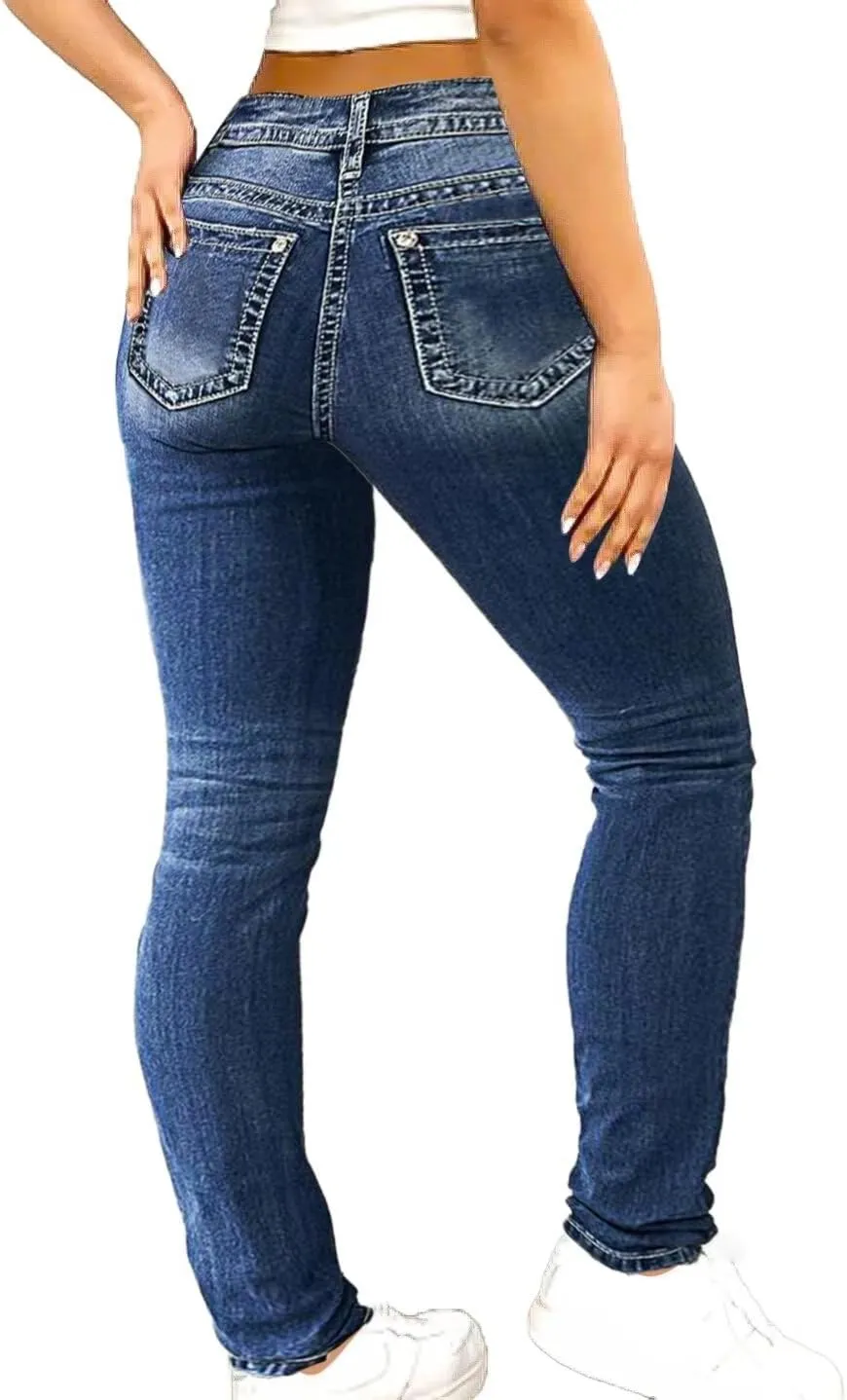 Flamingals Women's Butt Lifting Tummy Control Bootcut Jeans Skinny Leg Mid Rise Stretchy Denim Jeans