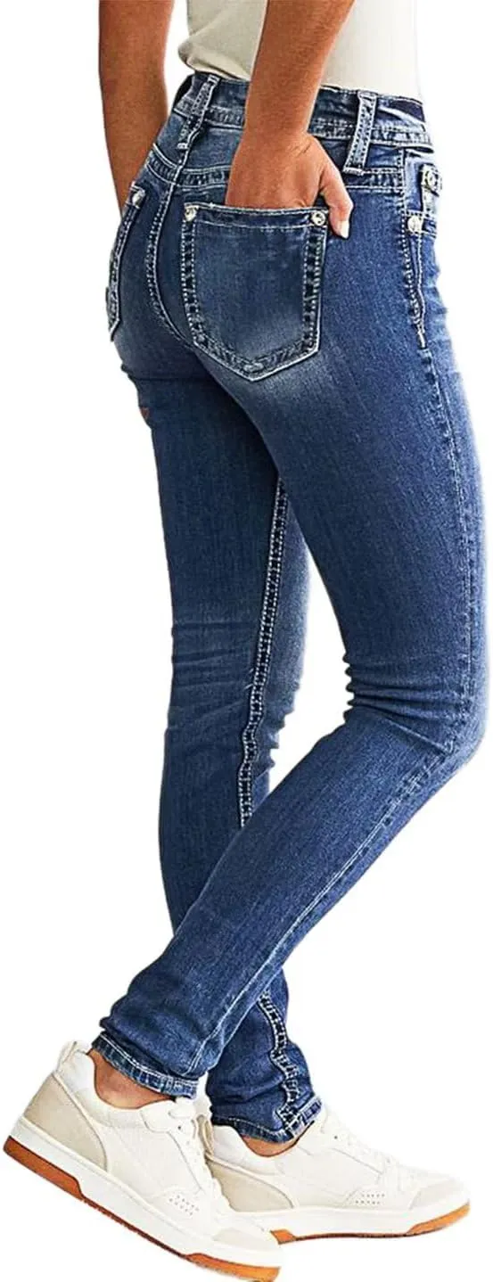 Flamingals Women's Butt Lifting Tummy Control Bootcut Jeans Skinny Leg Mid Rise Stretchy Denim Jeans