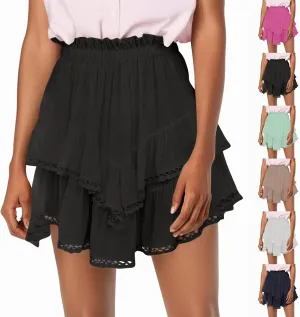 Flowy Shorts for Women Ruffle Skorts Mini Skirts High Waisted Teen Gilrs Tennis Skort Summer Chiffon Boho Skirts