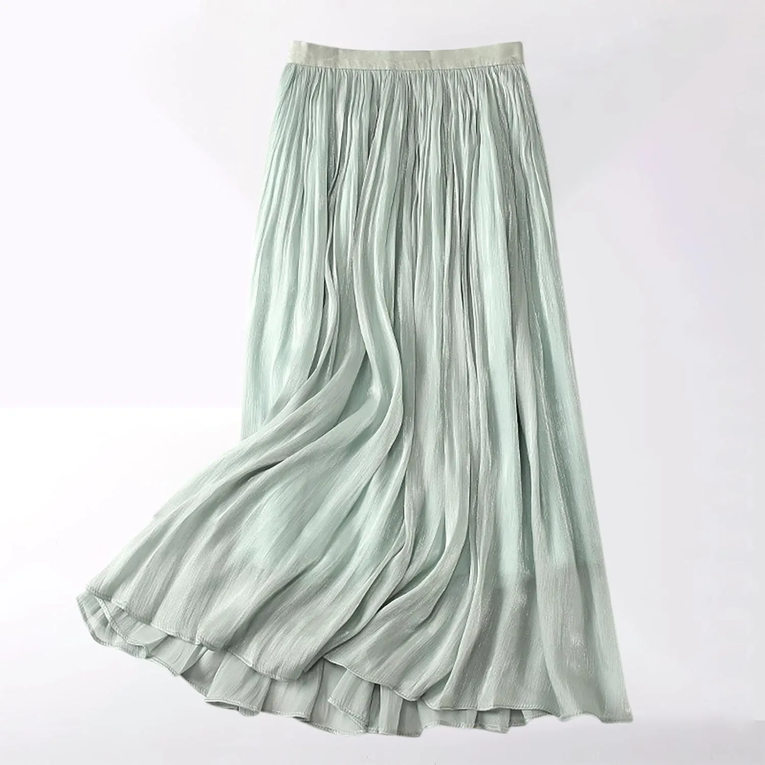 Flowy Skirt for Women Elegant a Line Swing Midi Skirts Casual Elastic Waist Mid Length Skirt Spring Comfy Skirts