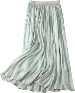 Flowy Skirt for Women Elegant a Line Swing Midi Skirts Casual Elastic Waist Mid Length Skirt Spring Comfy Skirts