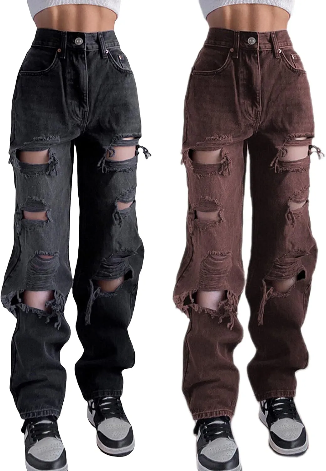 Franhais Women Wide Leg Denim Pants Fashion High Waist Straight Leg Baggy Flared Y2K Jeans Trousers Streetwear
