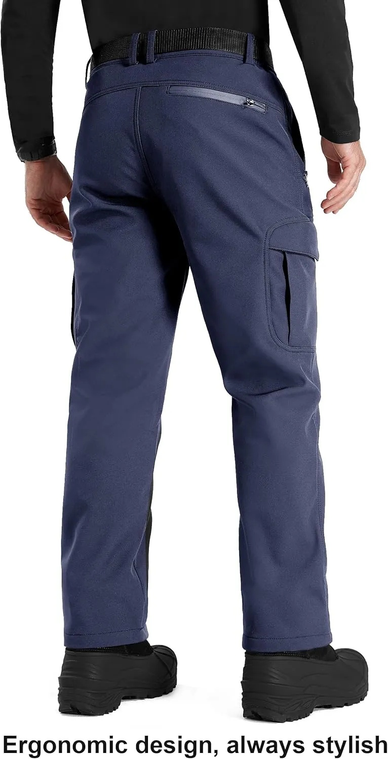 FREE SOLDIER Men's Outdoor Softshell Fleece Lined Cargo Pants Snow Ski Hiking Pants with Belt
