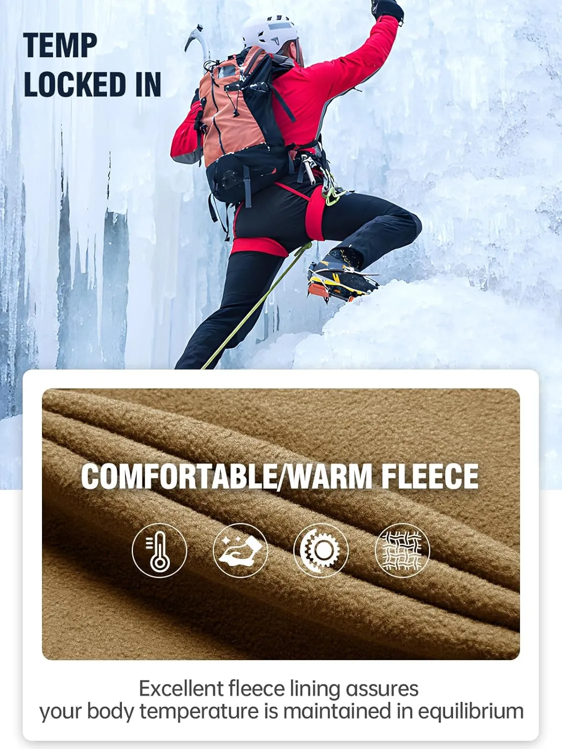 FREE SOLDIER Men's Outdoor Softshell Fleece Lined Cargo Pants Snow Ski Hiking Pants with Belt