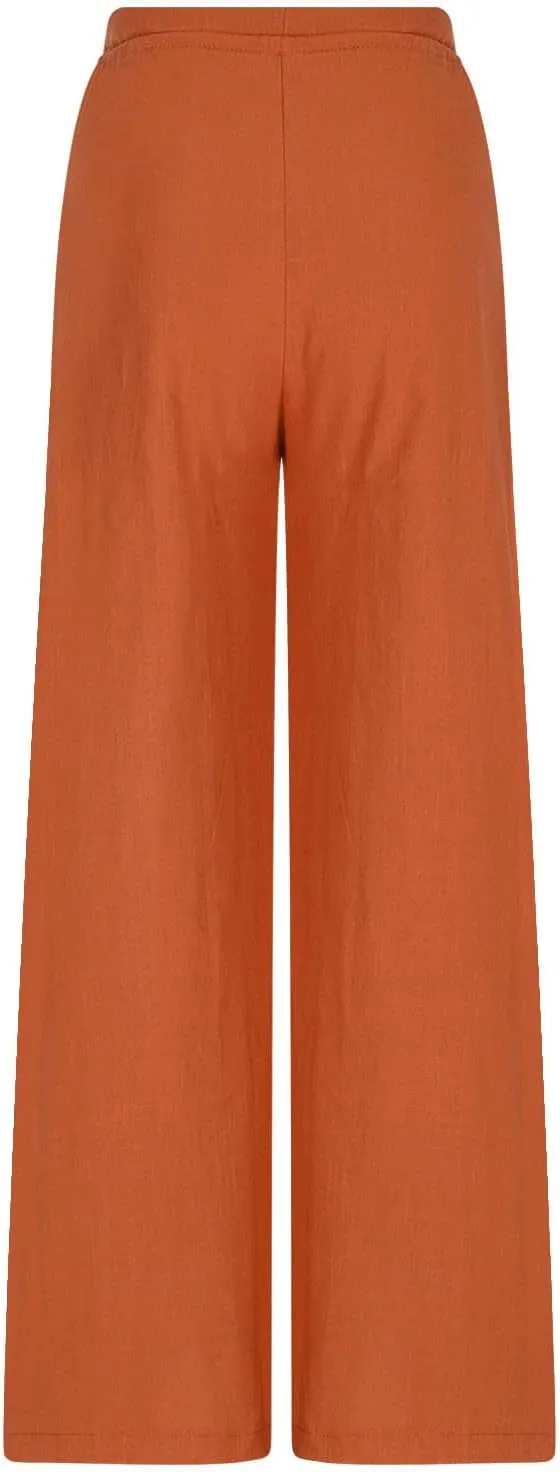 FZYLQY 2025 Cotton Linen Pants Women Drawstring Elastic Waist Wide Leg Trousers with Pockets Ladies Casual Boho Pants