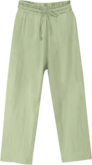 FZYLQY Linen Pants for Womens Casual High Waist Elastic Wide Leg Pants Drawstring Solid Color Beach Trousers with Pockets