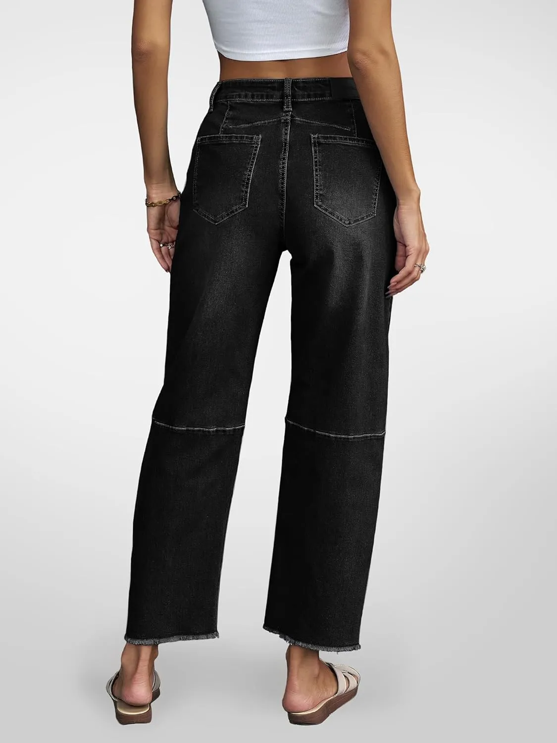 Genleck Barrel Jeans Women Wide Leg - Vintage Baggy Ripped Jeans Y2k Boyfriend Ankle Denim Pants