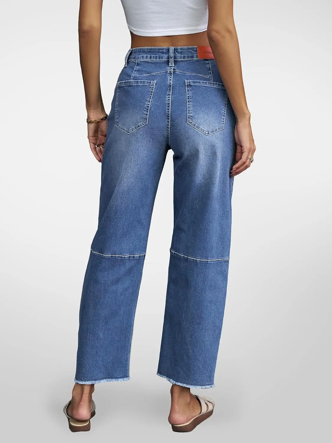 Genleck Barrel Jeans Women Wide Leg - Vintage Baggy Ripped Jeans Y2k Boyfriend Ankle Denim Pants