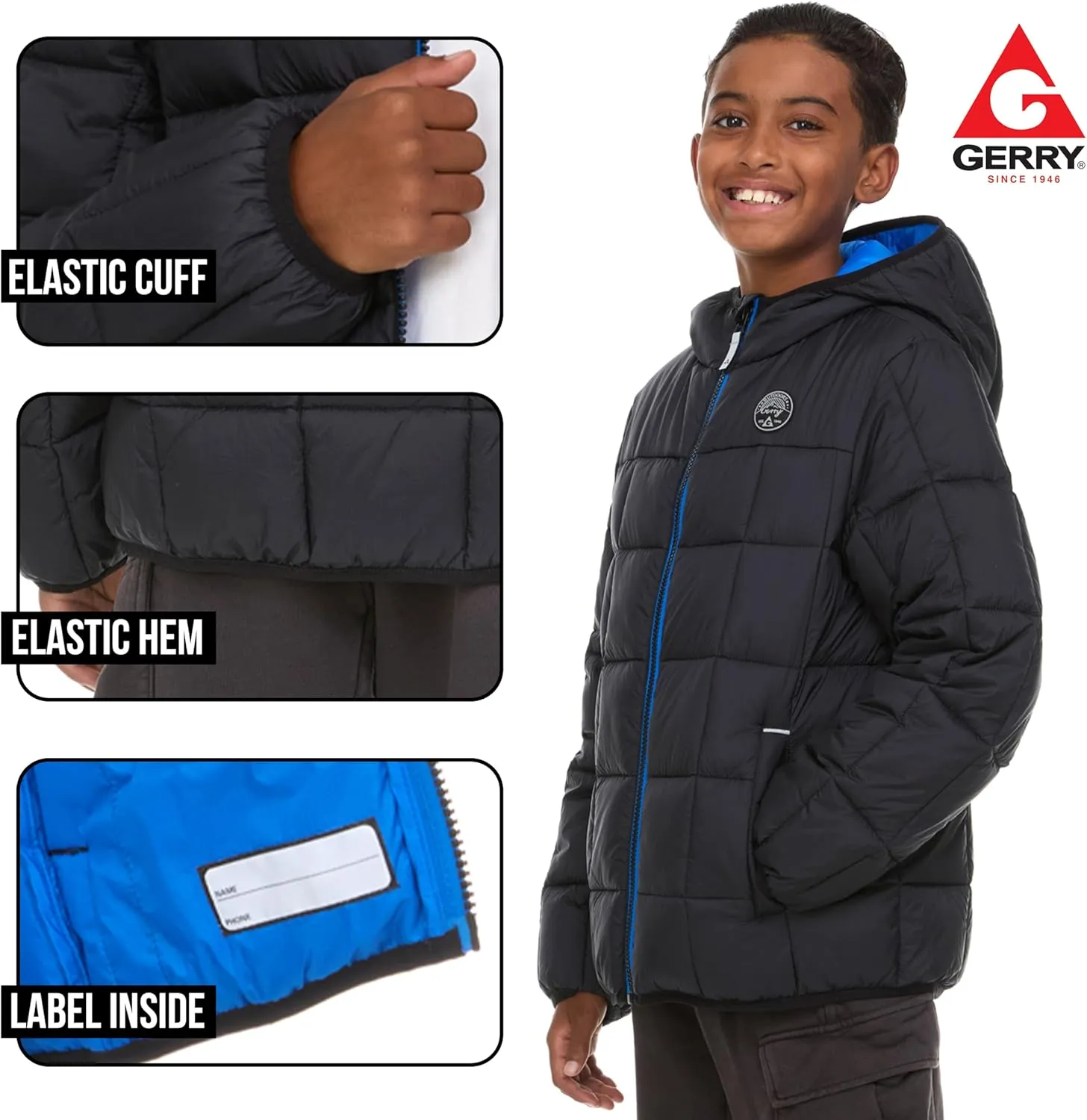 Gerry Packable Puffer Jackets for Girls and Boys, Hooded Girls and Boys Winter Coat