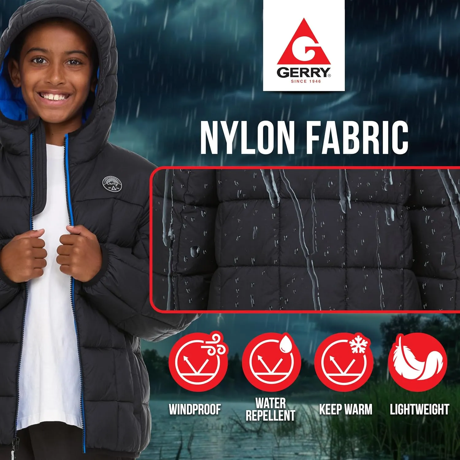 Gerry Packable Puffer Jackets for Girls and Boys, Hooded Girls and Boys Winter Coat