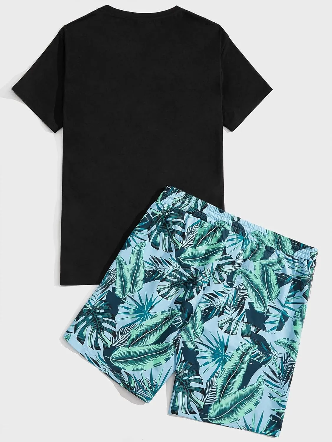 GORGLITTER Men's 2 Piece Short Sleeve Graphic Tee Hawaiian Printed Drawstring Shorts Set