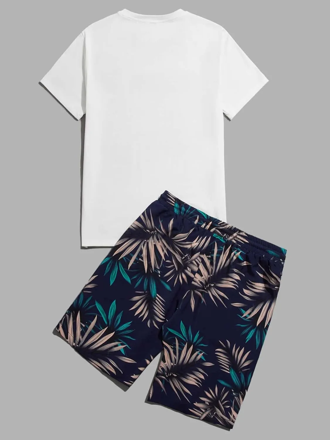GORGLITTER Men's 2 Piece Short Sleeve Graphic Tee Hawaiian Printed Drawstring Shorts Set