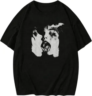 GORGLITTER Men's Figure Graphic Crewneck Tee Oversized Short Sleeve Drop Shoulder Gothic T Shirt Tops