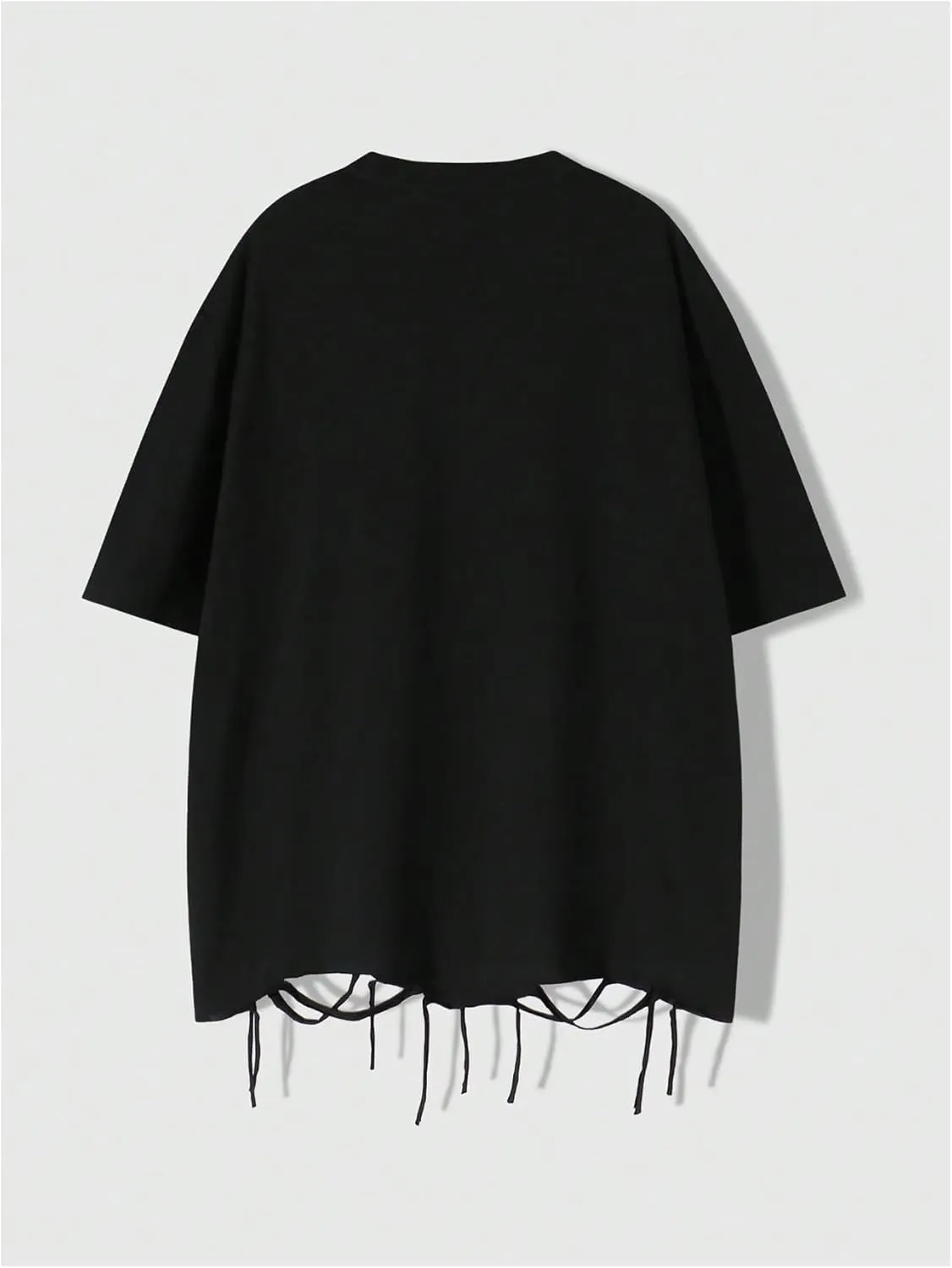 GORGLITTER Men's Graphic Tee Oversized Fringe Crewneck Short Sleeve Y2K T Shirt