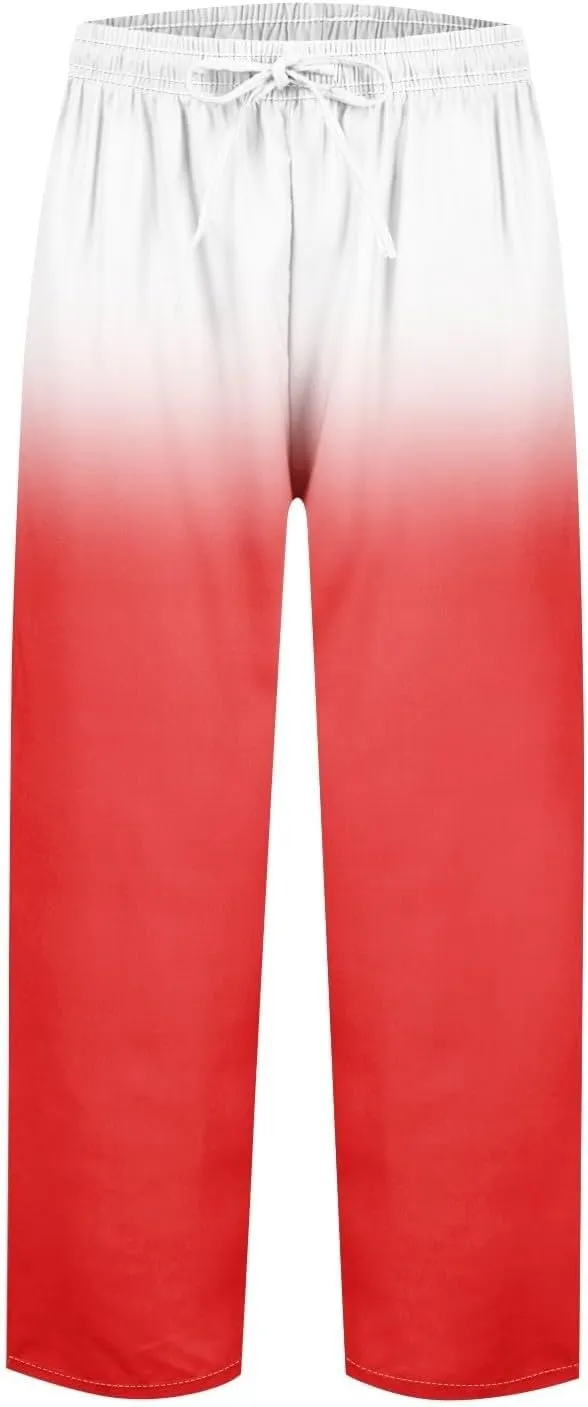 Gradient Color Pants for Women Summer Lacing Up High Waisted Tapered Trousers Lightweight Quick Dry Loose Capris with Pockets