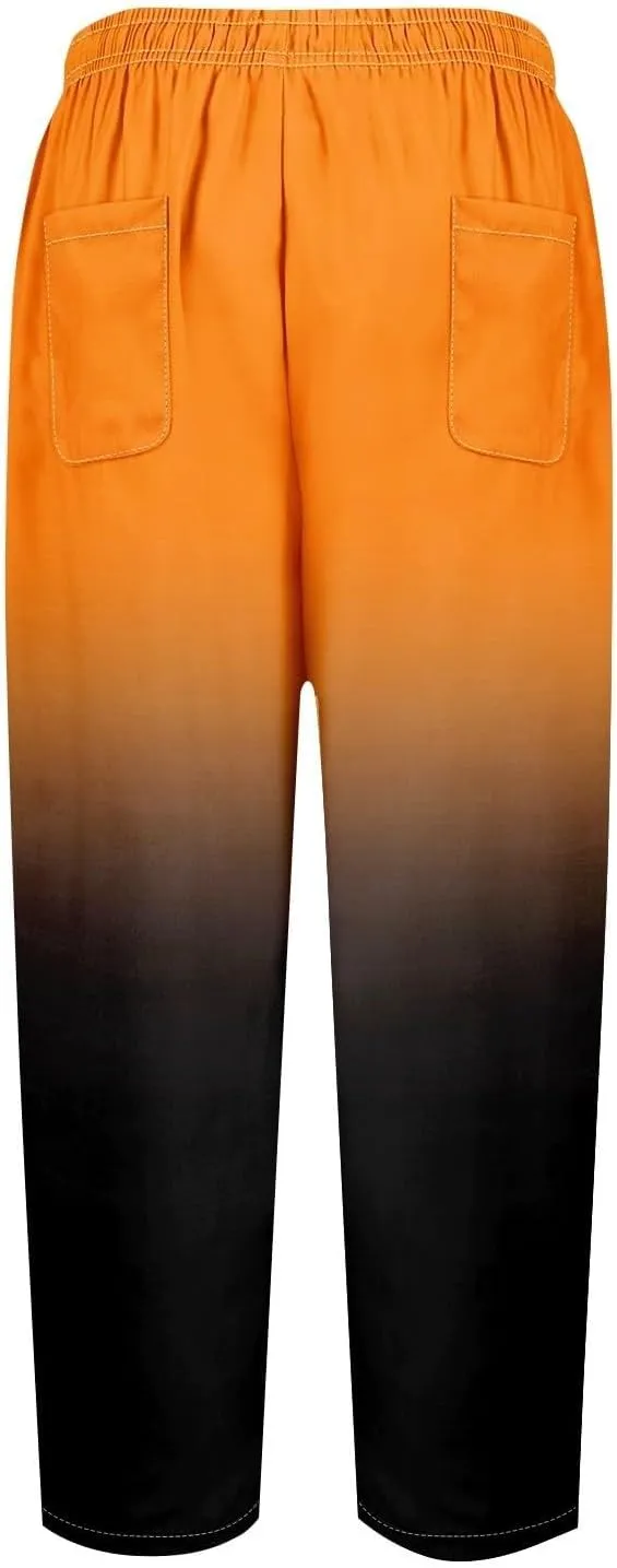 Gradient Color Pants for Women Summer Lacing Up High Waisted Tapered Trousers Lightweight Quick Dry Loose Capris with Pockets