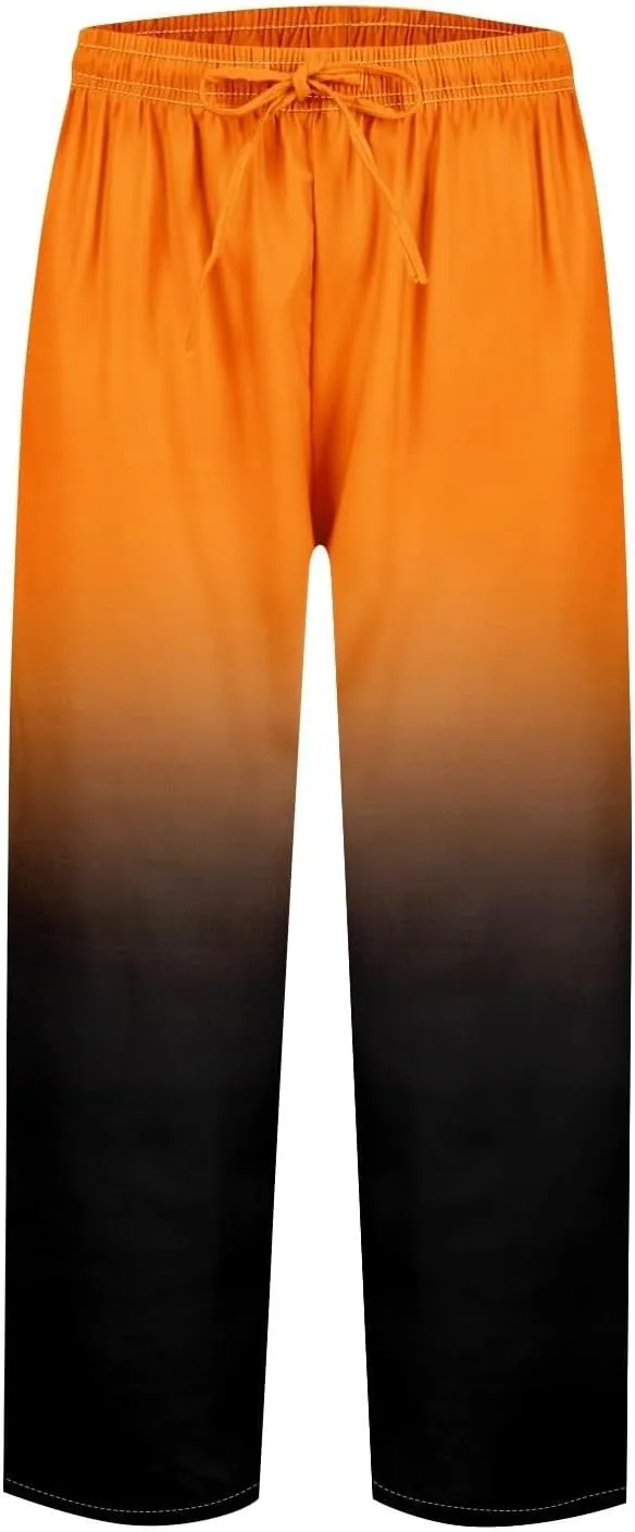 Gradient Color Pants for Women Summer Lacing Up High Waisted Tapered Trousers Lightweight Quick Dry Loose Capris with Pockets