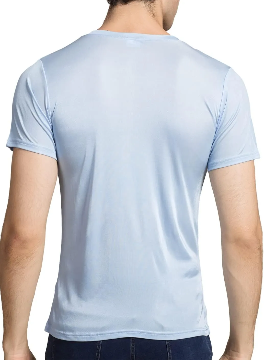 Grenasasilk Mens Mulberry Silk T-Shirts Short Sleeve Pure Silk Dress Tee Shirts Breathable & Moisture V-Neck Undershirt Top