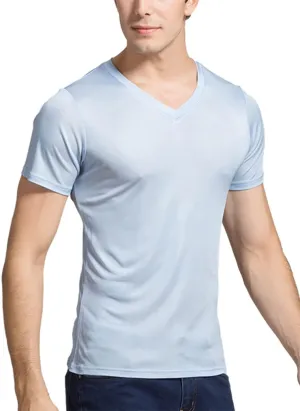 Grenasasilk Mens Mulberry Silk T-Shirts Short Sleeve Pure Silk Dress Tee Shirts Breathable & Moisture V-Neck Undershirt Top