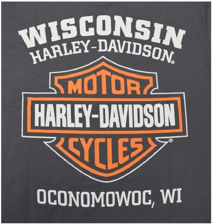 Harley-Davidson Men's Long Sleeve Orange Bar & Shield Black Shirt 30291744