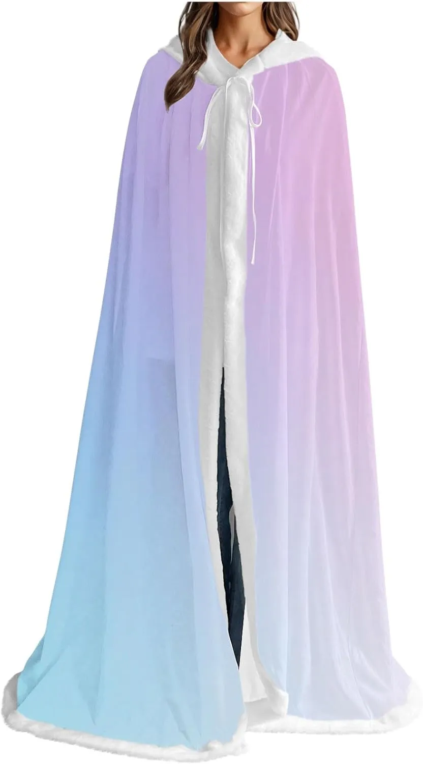 HGps8w Women's Gradient Fur Cape Poncho Elegant Full Length Hood Cloak Wraps Winter Trench Outerwear Open Front Cardigans