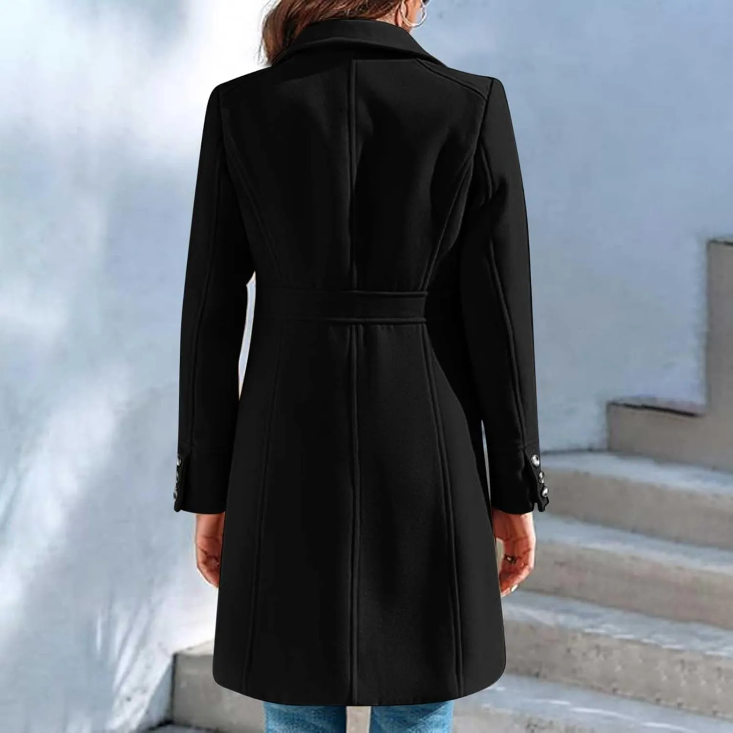 HGps8w Women's Winter Woolen Trench Coat Single Breasted Business Casual Midi Long Lapel Jacket with Pockets