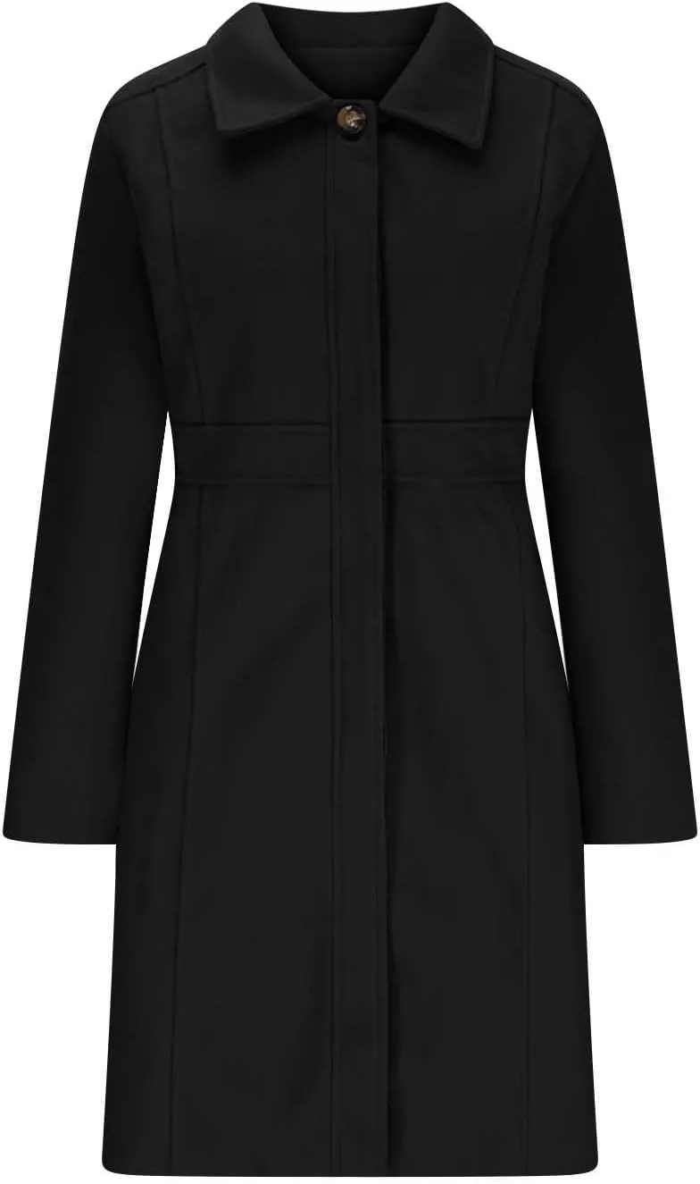HGps8w Women's Winter Woolen Trench Coat Single Breasted Business Casual Midi Long Lapel Jacket with Pockets