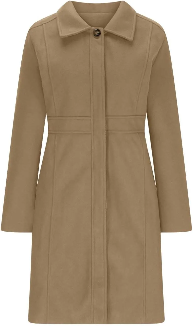 HGps8w Women's Winter Woolen Trench Coat Single Breasted Business Casual Midi Long Lapel Jacket with Pockets