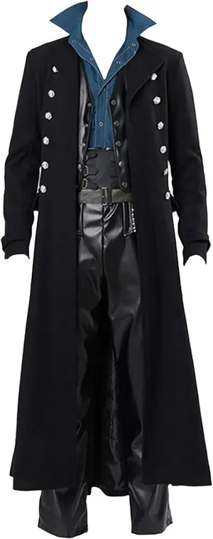 hhaappyy Men's Medieval Gothic Steampunk Trench Coat Vintage Tailcoat Halloween Costumes Pirate Frock Victorian Jacket, Black