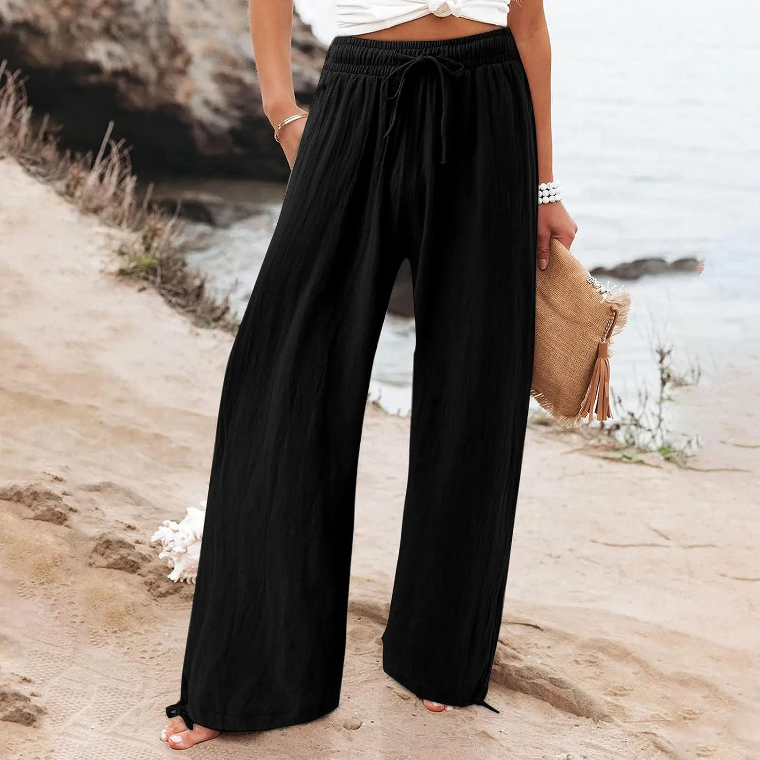 High Waisted Palazzo Pants for Women, Wide Leg Trousers Women, Casual Boho Pants with Pockets for Work or Lounge
