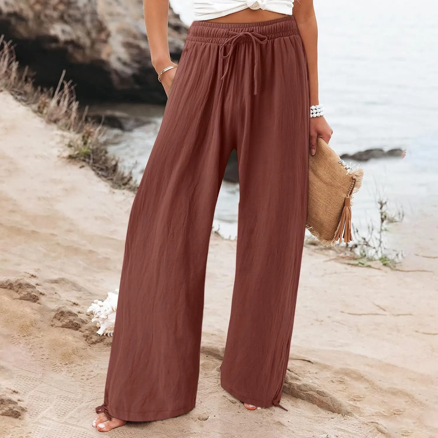 High Waisted Palazzo Pants for Women, Wide Leg Trousers Women, Casual Boho Pants with Pockets for Work or Lounge