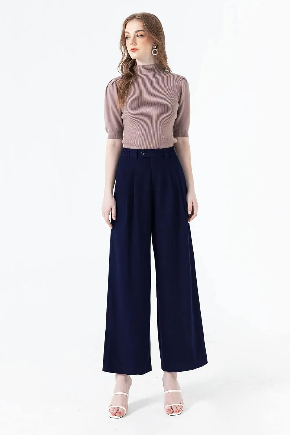 High Waisted Petite Wide Leg 70s Work Pants Palazzo for Office Casual Business Women