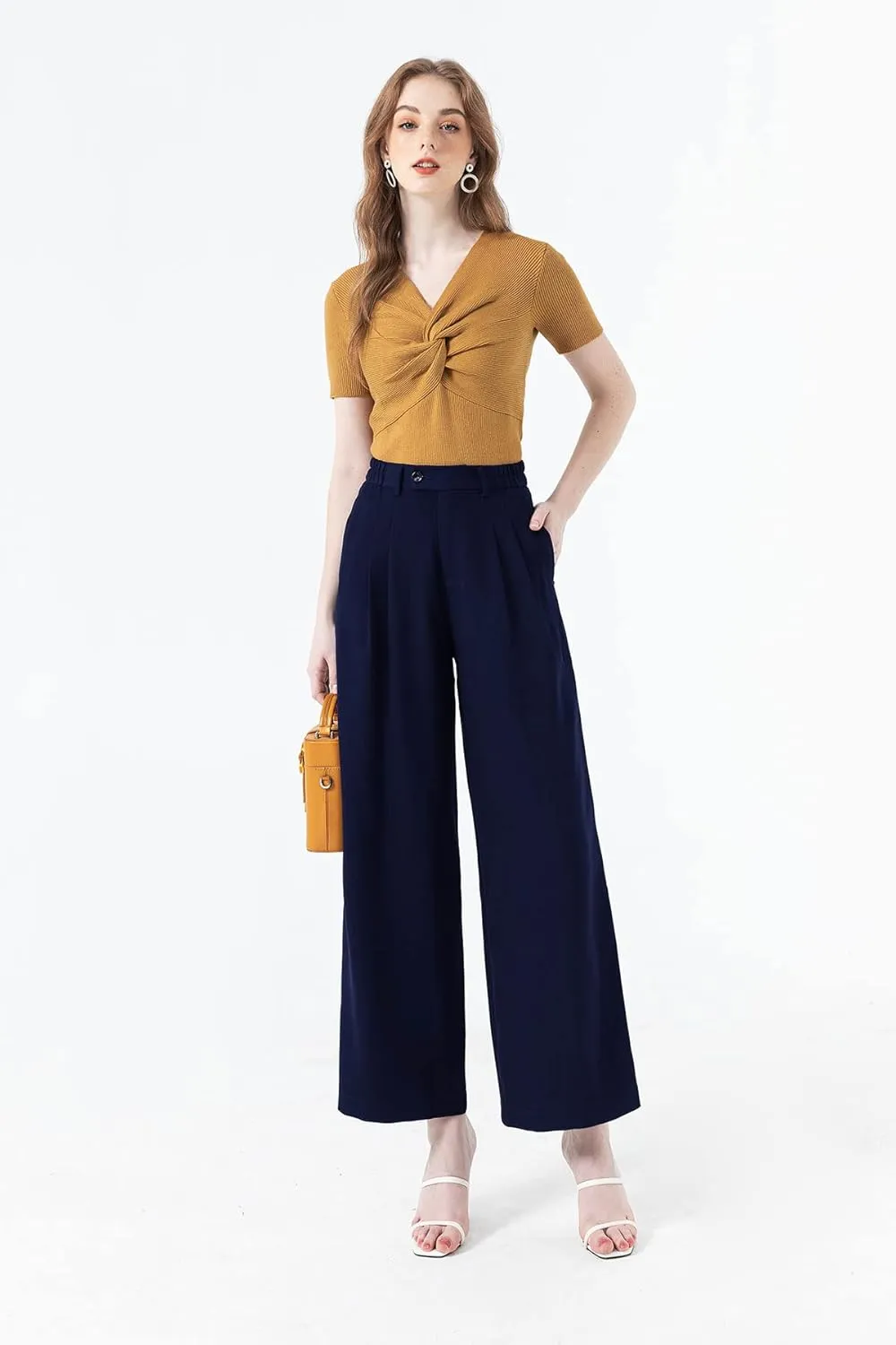 High Waisted Petite Wide Leg 70s Work Pants Palazzo for Office Casual Business Women