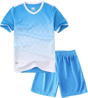 Hiheart Boys Quick Dry Short Sleeve T-shirt and Mesh Shorts Soccer Set