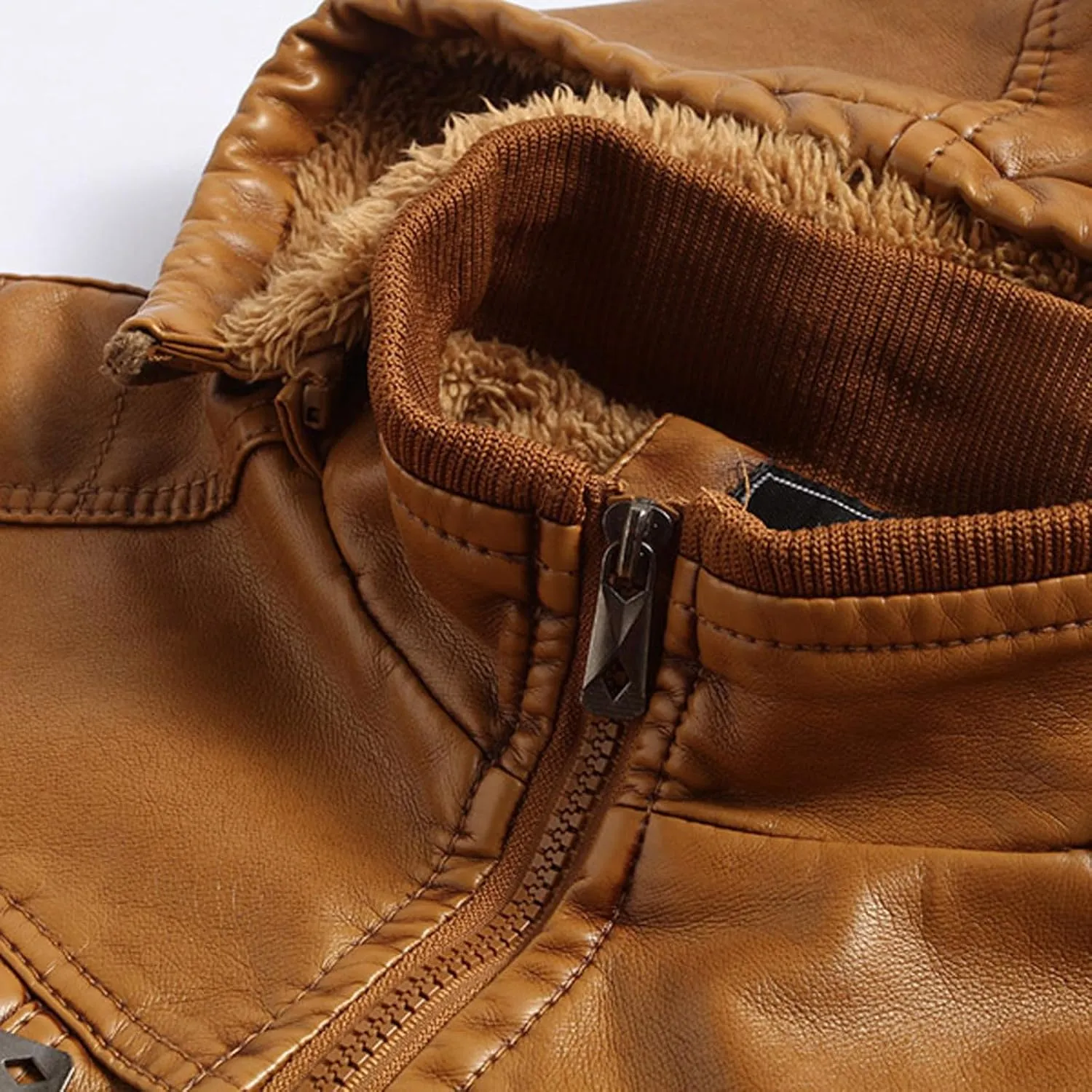 Hooded Leather Jacket Men Long Seleeve Zipper Pockets Warm Faux Winter Coat Distressed Motocycle Jacket Cotton Outfit