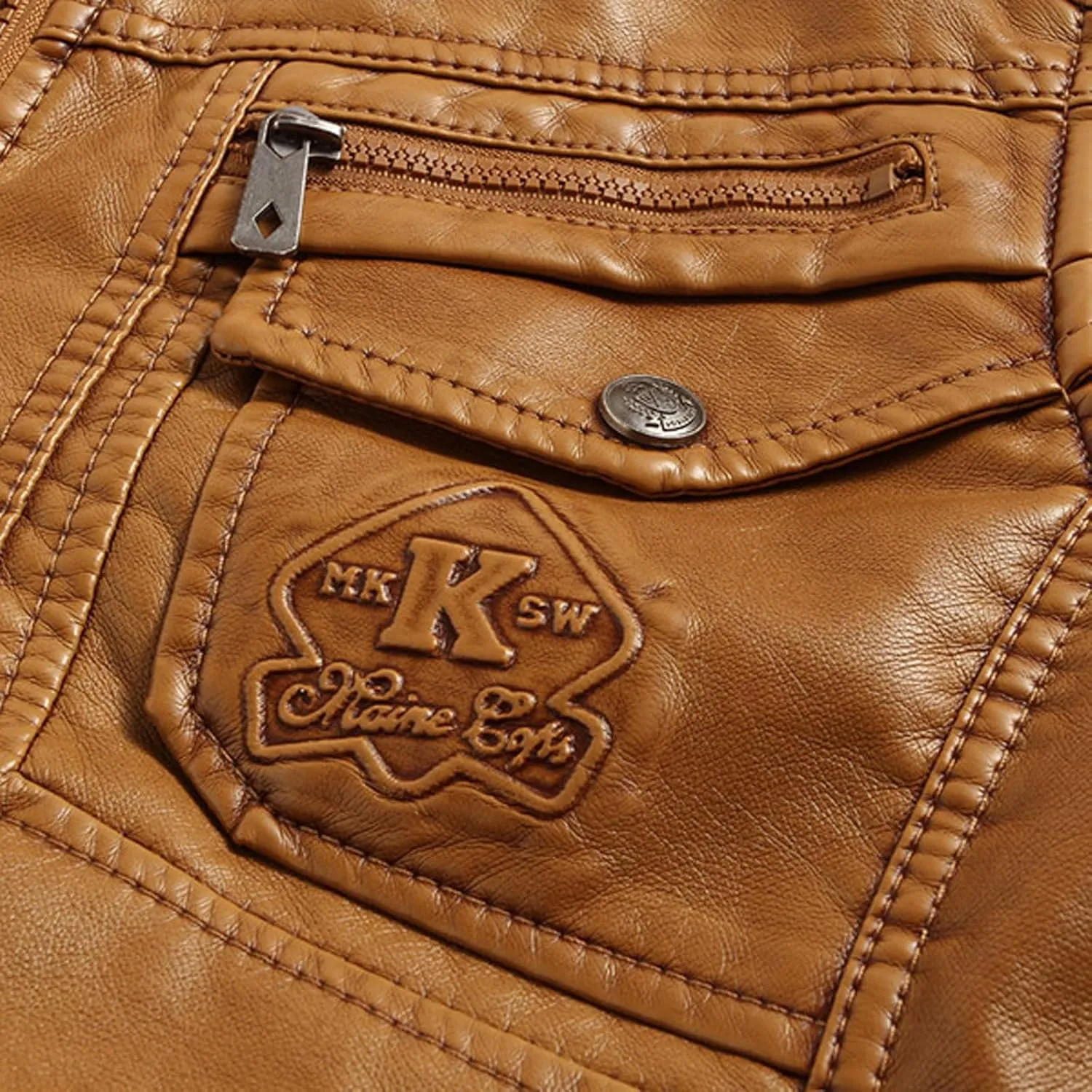 Hooded Leather Jacket Men Long Seleeve Zipper Pockets Warm Faux Winter Coat Distressed Motocycle Jacket Cotton Outfit