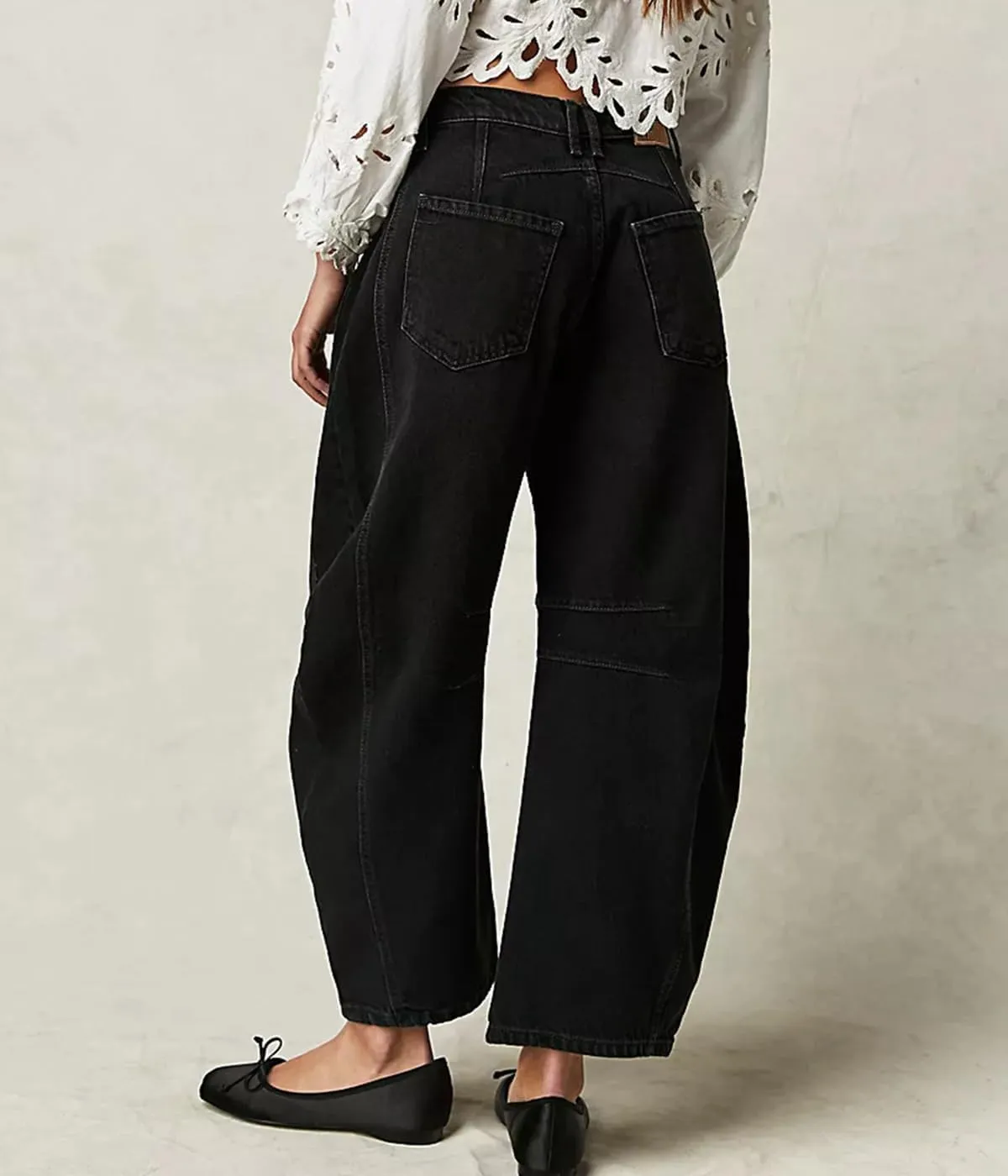 HOTIAN Barrel Jeans Women Wide Leg Mid Rise Barrel Denim Pants Vintage Horseshoe Jeans Pockets