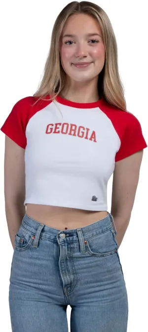Hype & Vice Homerun Tee for Women (Small) - University of Georgia Tank Top for Women, Crop T-Shirt, College Shirts for Game Days - Red